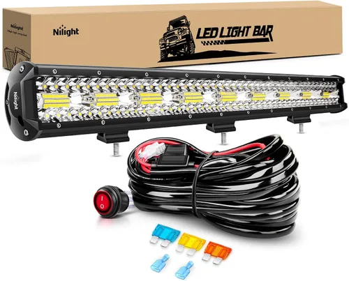 Miniatura 9 de Nilight Barra de luz LED de 26 pulgadas, 540 W, amarilla, foco de inundación, triple fila, lámpara de conducción, para techo, para defensa