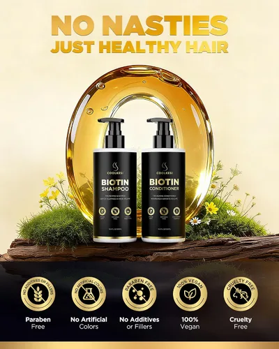 Miniatura 7 de Juego de champú y acondicionador de biotina para crecimiento del cabello con infusión de tripéptido, tratamiento hidratante voluminizador