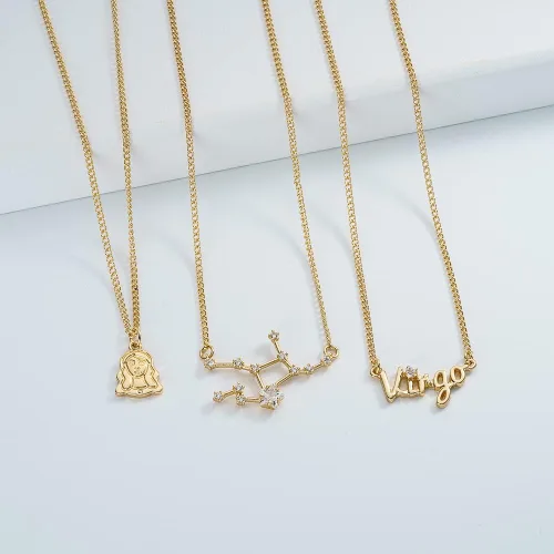 Miniatura 2 de ZMNNOPPAB 3 collares de capas de constelación del zodiaco para mujeres y niñas, circonita 3A, chapado en oro de 14 quilates, 12 constelaciones
