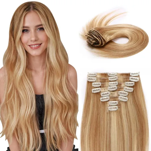 Miniatura 9 de Extensiones de cabello humano 100% remy de 10 a 24 pulgadas, con clips, calidad grado 7A, cabeza completa, 8 piezas, 18 clips; largo, suave, sedoso