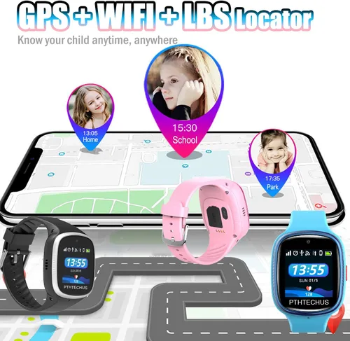 Miniatura 4 de PTHTECHUS Reloj inteligente 4G para niños, reloj inteligente para niños con WiFi, diario, mensajes de voz y videollamadas, ubicación GPS, modo