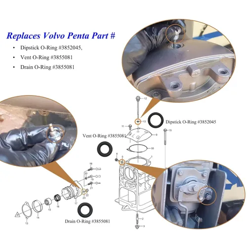 Miniatura 3 de 3 O-Rings Total: Dipstick #3852045, Vent #3855081, Drain #3855081, Vent Or Drain, Outdrive Lower Unit Gearlube Gearoil O-ring,Fit for Volvo Penta