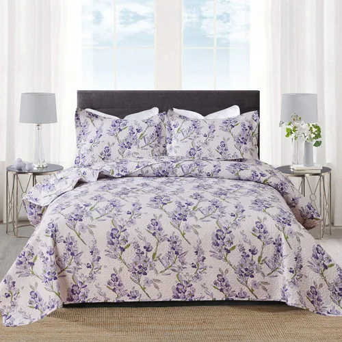 Miniatura 10 de Juego de cama de verano ligero y delgado con diseño floral de tamaño Queen/Full, conjunto de colcha y cubrecama botánico con flores lila