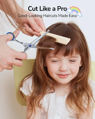 Miniatura 7 de ULG Tijeras de corte de pelo para niños, tijeras de seguridad de punta redonda de 6.5 pulgadas para cortar y recortar el cabello, asas ergonómicas