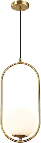 Miniatura 9 de KCO Moderna lámpara colgante de globo de vidrio de 1 luz, lámpara colgante dorada y blanca, iluminación colgante minimalista de latón cepillado