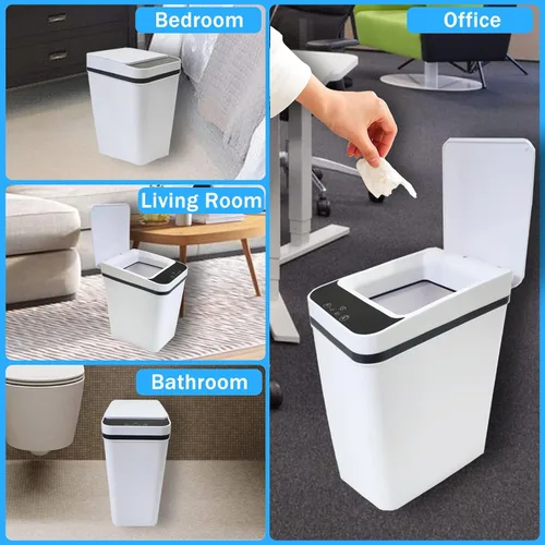 Miniatura 7 de Basurero de baño con tapa, paquete de 2 unidades, 3.2 galones, sin contacto, bote de basura inteligente, con sensor de movimiento, bote de basura