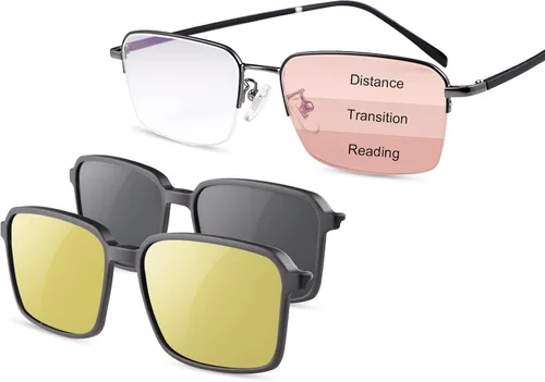 Gafas de lectura multifocales progresivas para hombres y mujeres, lector de luz azul con 2 imanes, polarizados, clip 2 en 1