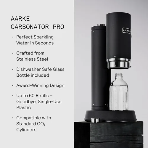 Miniatura 9 de Aarke Carbonator Pro, máquina para agua con gas y carbonatada, acero inoxidable con botella reutilizable de vidrio, volumen 800 ml/27 fl oz