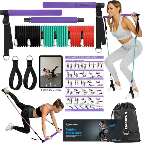 Miniatura 7 de Goocrun Kit de Barra de Pilates Portátil con Bandas de Resistencia para Hombres y Mujeres - 3 Juegos de Bandas de Resistencia para Ejercicio