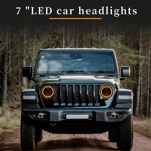Miniatura 4 de Faros redondos LED de 7 pulgadas con halo DRL blanco, señal de giro ámbar, compatibles con JK JKU TJ