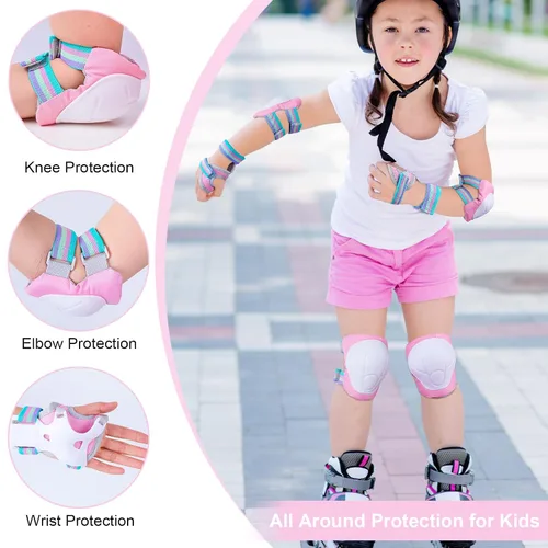 Miniatura 3 de FIODAY - Juego de rodilleras, coderas y muñequeras ajustables para niños, para niñas y niños, para patinaje en línea, ciclismo, scooter y Rosa