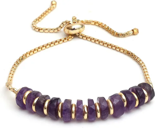 Miniatura 43 de Natural Heishi Beads With Spacers Slider Bracelet Gemstone Healing Jewelry With 14k Yellow Gold Plated 8- Inch Adjustable Length