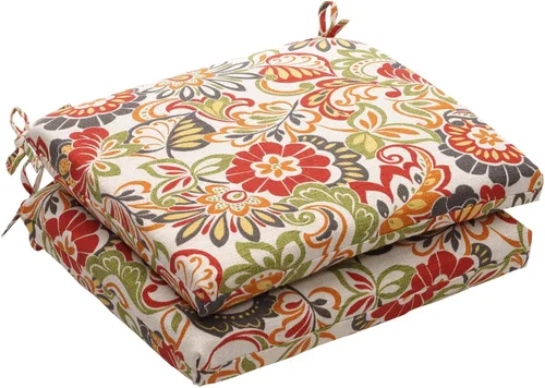 Miniatura 11 de Pillow Perfect Cojín floral brillante para silla de interior/exterior con lazos, 2 unidades, 15.5 x 18.5 pulgadas, azul/naranja Marlow