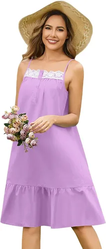 Miniatura 21 de YOZLY - Camisones de algodón sin mangas para mujer, camisón de tanque de noche con bolsillos