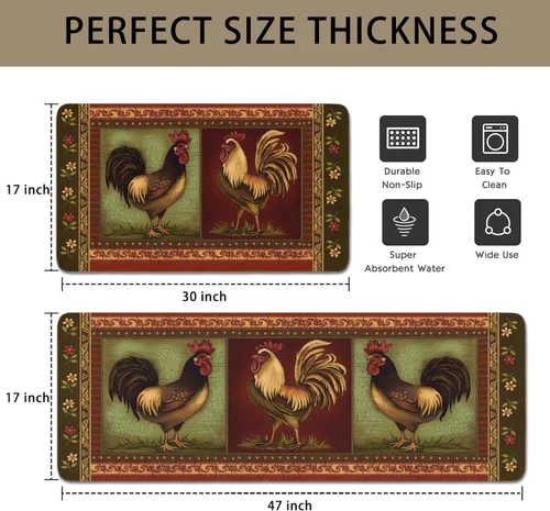 Miniatura 5 de Mloabuc® Juego de 2 Tapetes de Cocina con Diseño de Flores Estilo Granja Anti Fatiga Impermeables Resistentes a las Manchas Alfombra de Piso