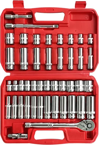 Miniatura 9 de EACELIY Juego de 28 llaves de impacto de 1/4 de pulgada, SAE, profundo y poco profundo con junta universal, barra de extensión, llave de trinquete