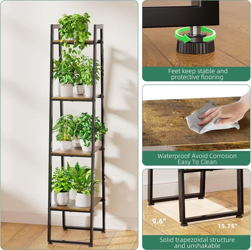 Miniatura 6 de Simple Trending - Soporte de metal alto de 4 niveles con luz de crecimiento, estante de escalera resistente para plantas de interior, soporte