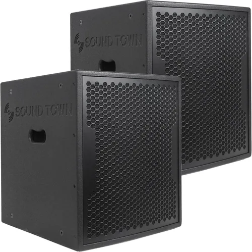 Sound Town Paquete de 2 subwoofers PA alimentados de 15 pulgadas con salidas de altavoz, 1600 W, LPF, madera contrachapada de abedul, negro