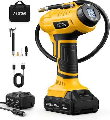 Miniatura 10 de AstroAI C2 Inflador de Neumáticos Inalámbrico Compresor de Aire 20V Batería Recargable 160PSI Bomba de Aire Portátil con Adaptador de Corriente