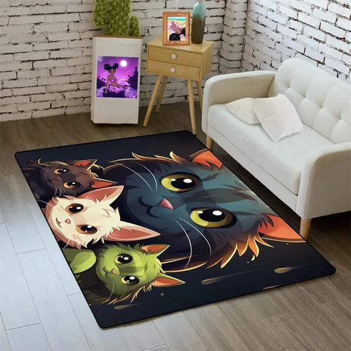 Miniatura 20 de Alfombra de gatos de dibujos animados para niñas, bonita decoración de habitación de niños, alfombra con temática de animales azules, alfombra ultra