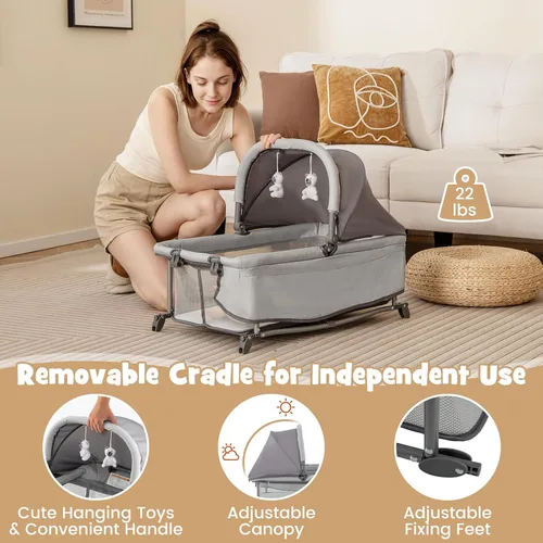 Miniatura 3 de BABY JOY 4 en 1 Pack and Play, corralito portátil para bebé con moisés y mesa cambiadora de pañales, moisés infantil centro de actividades para cuna