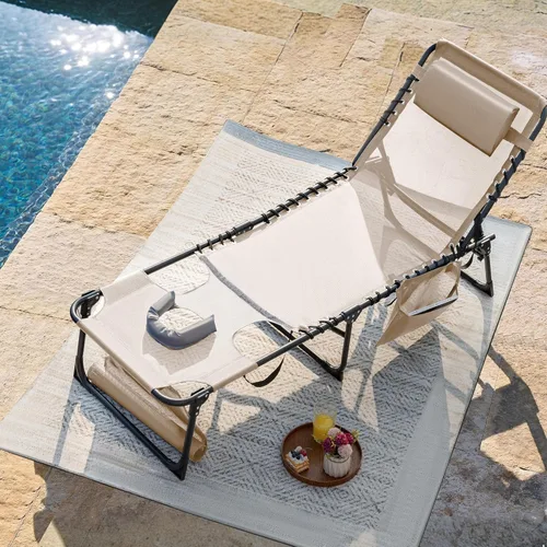 Miniatura 2 de Flamaker Silla Tumbona boca abajo ajustable de 5 posiciones para tomar el sol, silla de bronceado plegable con agujeros para la cara y los brazos