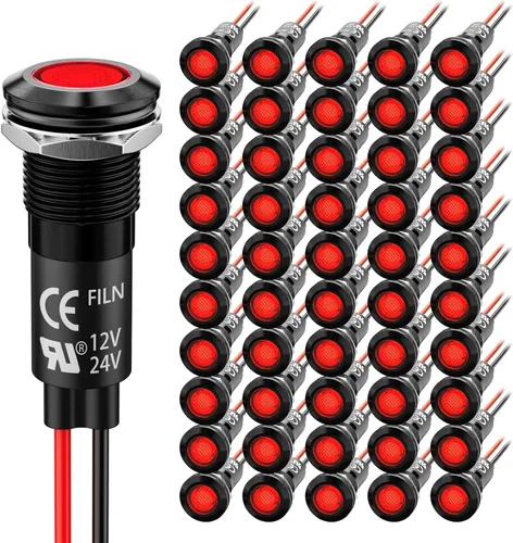 Miniatura 8 de 2 piezas de 12 mm (1/2") Luz indicadora LED blanca, lámpara de señal impermeable de metal, 5 V, 12 V, 24 V, IP67, luz de tablero para piloto
