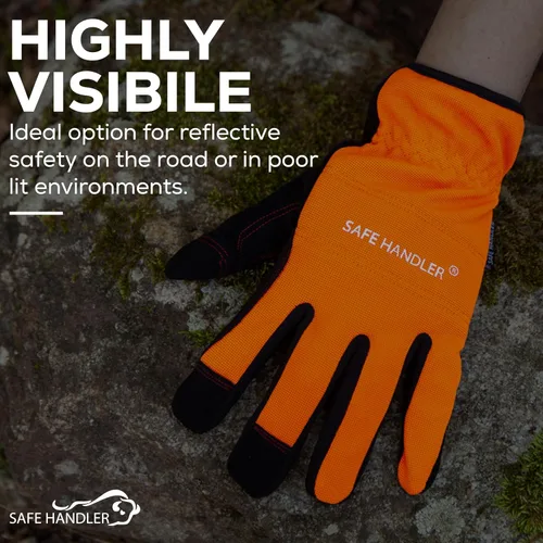 Miniatura 4 de SAFE HANDLER Guantes de alta visibilidad Alta visibilidad, comodidad transpirable, muñecas ajustadas, palma y nudillos reforzados, L/XL, 1 par