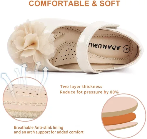 Miniatura 4 de ADAMUMU Zapatos de vestir para niña de las flores, zapatos para desmalezar lindos zapatos Mary Jane de encaje flore ballet planos para caminar