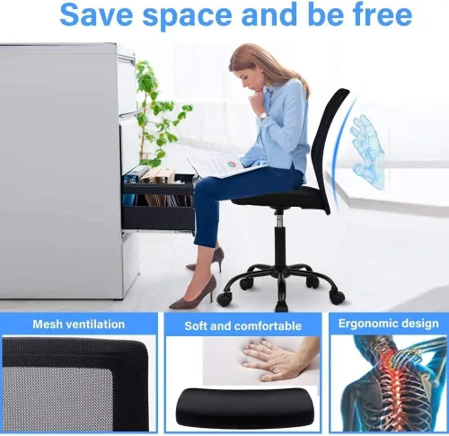 Miniatura 3 de Silla de oficina en casa sin brazos Silla de escritorio pequeña con respaldo medio de malla sillas básicas de computadora Silla de oficina giratoria