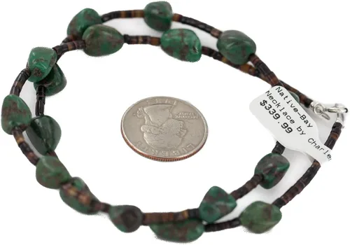 Miniatura 4 de $340Tag Collar Nativo Americano de Plata Navajo Turquesa Natural 750210 Hecho por Loma Siiva, Metal Piedra, turquesa estabilizada