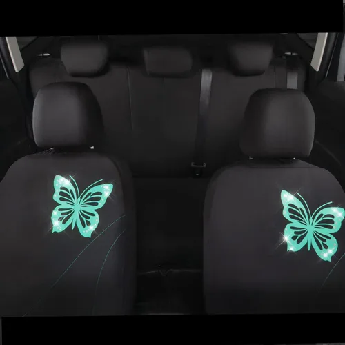 Miniatura 5 de CAR-GRAND Fundas para asientos de coche con mariposas brillantes, juego completo de fundas para asientos de mariposa bonita en menta