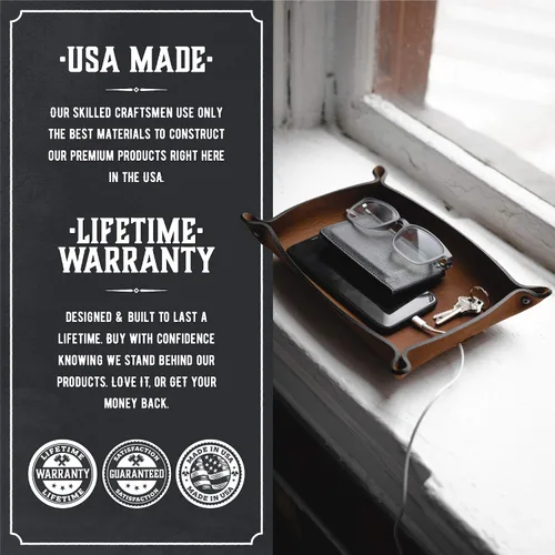 Miniatura 4 de Main Street Forge Bandeja de valet de cuero para hombre, organizador rústico EDC para llaves, teléfono y cartera, fabricado en Estados Unidos