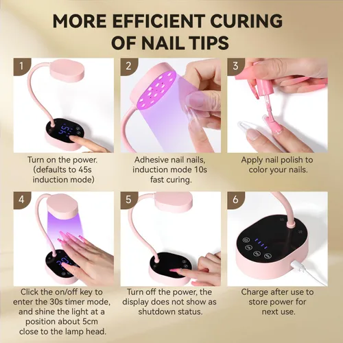 Miniatura 7 de AORAEM Lámpara UV para Uñas, Luz Mini de Cuello de Cisne UV para Uñas de Gel, Lámparas Recargables LED de 36W con 4 Temporizadores y Sensor