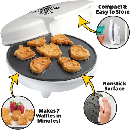 Miniatura 4 de Fun Food Friends - Mini waflera – 7 diferentes estilo kawaii diseño de tartas. Pizza de aguacate Ramen Taco y más – plancha de oblea antiadherente