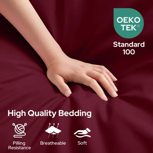 Miniatura 2 de HOMEIDEAS Sábanas de cama tamaño Queen – Juego de 6 piezas (borgoña) – Sábanas de microfibra cepillada extra suave 1800, sábanas granate, bolsillo