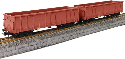 Evemodel Coche de góndola del lado alto de la escala de 2pcs HO 1:87 vagones ferroviarios Rollong Stock Container Carriage 1:87 Coche de carga