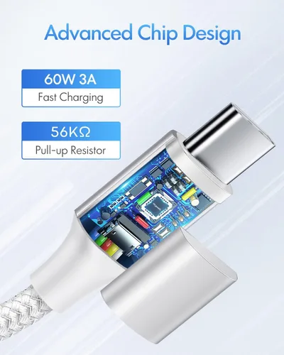 Miniatura 2 de etguuds Cable USB C a USB C blanco de 3 pies, paquete de 2 cables USBC a USBC de 60 W, cable de carga tipo C a C, carga rápida para iPhone 17, 16