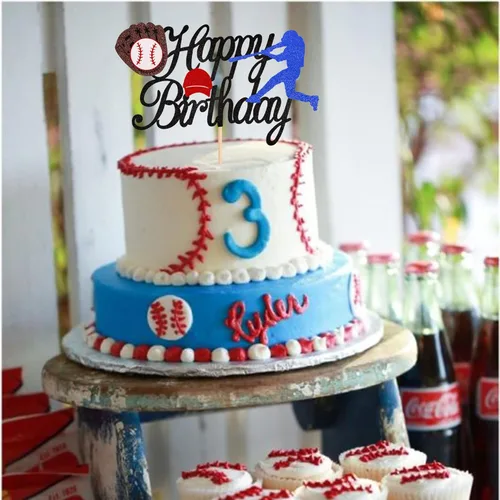 Miniatura 4 de 1 pieza de decoración para pastel de cumpleaños feliz con temática de béisbol, jugador de béisbol de purpurina, decoración temática deportiva para P5