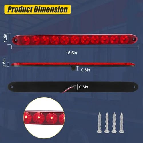 Miniatura 5 de Barra de luz roja para remolque, barra de luz trasera de 11 LED de 15 pulgadas, para estacionamiento/freno/giro/señal/marcador, luces de remolque