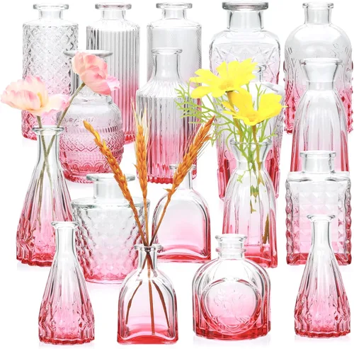 Miniatura 15 de Juego de jarrones de flores negros, jarrón de cristal a granel juego de 8, mini jarrones de sabor artístico y cultural para decoración de oficina