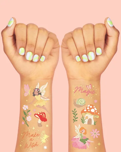 Miniatura 3 de xo, Fetti Woodland Fairy - Tatuajes temporales – 84 estilos de aluminio Suministros de cumpleaños de princesa mágica, decoraciones de baby shower