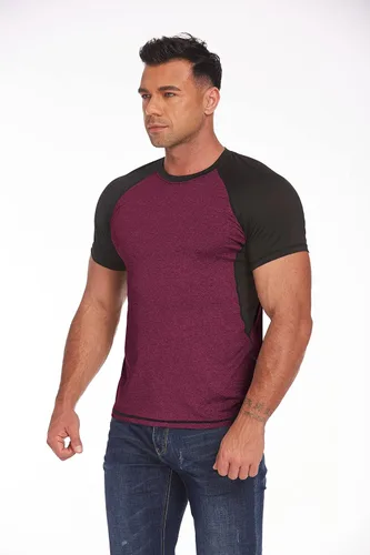 Miniatura 4 de COOrun Camisetas deportivas para hombre de manga raglán corta que absorbe la humedad suelta gimnasio entrenamiento Tops de secado rápido camisetas