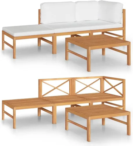 Miniatura 2 de Ensemble de Salon de Jardin 4 Pièces en Teck Crème avec Coussins Polyester, Confortable et Modulaire Pour Terrasse, Balcon ou Jardin, Design