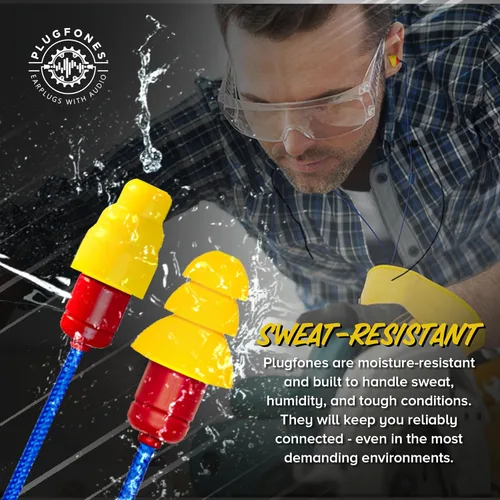 Miniatura 8 de Plugfones Protector Volume Limited Audio Earbuds, tapones para los oídos compatibles con OSHA con sonido, azul y amarillo Amarillo y rojo