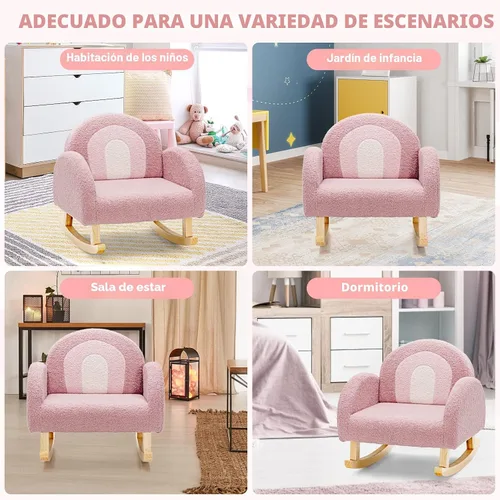 Miniatura 6 de INFANS Sofá para niños, mecedora para niños pequeños con marco de madera maciza, diseño antivuelcos, tela de felpa, sillón infantil para guardería