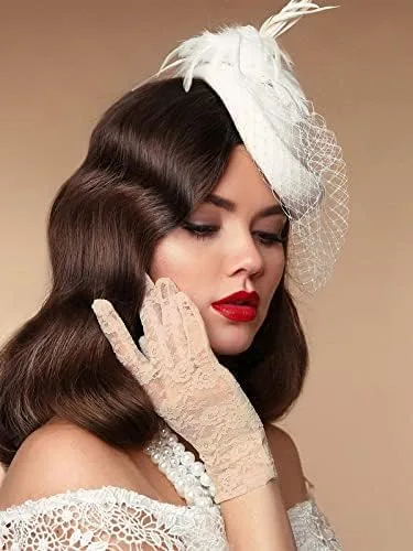 Miniatura 3 de SATINIOR Guantes de encaje para mujer, para boda, fiesta de té, guantes cortos de encaje de cortesía para cenas, fiestas de cosplay, noche
