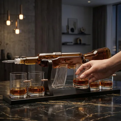 Miniatura 8 de Juego de decantador de whisky AK Gold con 4 vasos de whisky bala - The Wine Savant, regalo para padres, tíos, hijos - Regalos para veteranos, regalo