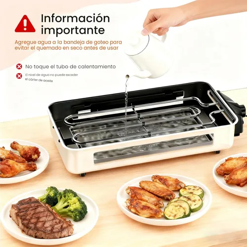 Miniatura 6 de YOHAWJAN - Parrilla eléctrica para interiores de 1500 W, 2 en 1, sin humo, con parrilla extraíble antiadherente y placa de plancha, control
