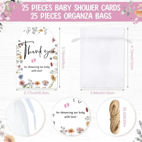 Miniatura 3 de Wesiti 25 juegos de llaveros para baby shower para invitados Baby in Bloom con cortaúñas y abridor de botellas, tarjeta de agradecimiento y bolsa